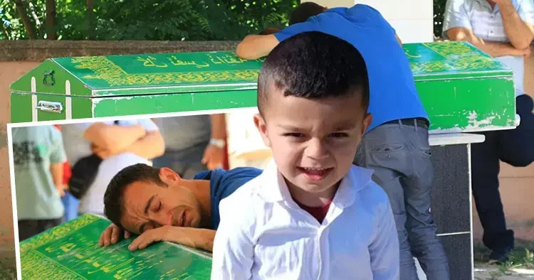 Bu acının tarifi yok: 3 yaşındaki oğlunun tabutuna sarılıp gözyaşlarına boğuldu