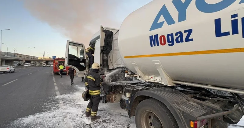 Kocaeli de gaz yüklü tankerin motorunda yangın çıktı