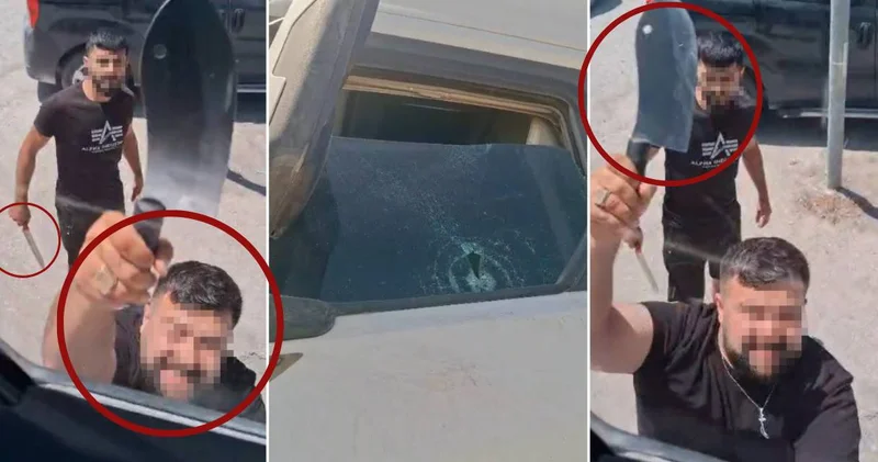 Trafikte maganda dehşeti! Satırla tırın camını kırdılar