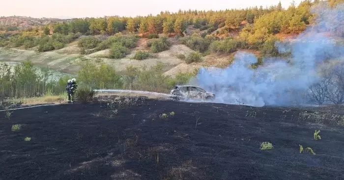 Araç yangınıyla başlayan orman yangını kısa sürede söndürüldü
