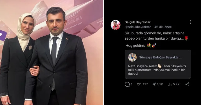 Selçuk Bayraktar Next Sosyal e katılan eşi Sümeyye Erdoğan Bayraktar ı bu sözlerle karşıladı: Nabız artışına sebep Gündem Haberleri