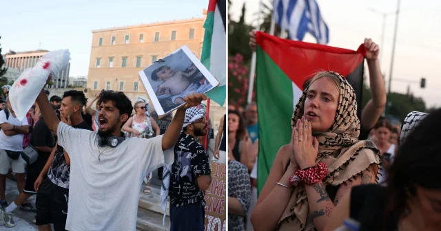 Yunanistan daki Filistin e destek eyleminde Gazze de açlıktan ölenlere dikkat çekildi Dünya Haberleri