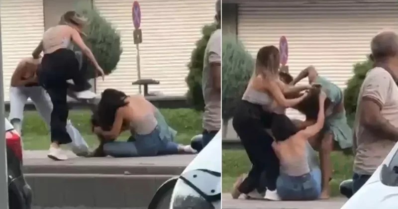 4 kadın dakikalarca kavga etti! Erkekler bile ayıramadı