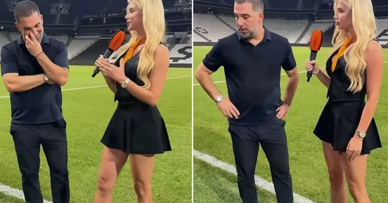 Arda Turan ın Ukraynalı muhabirle göz teması kurmama çabası