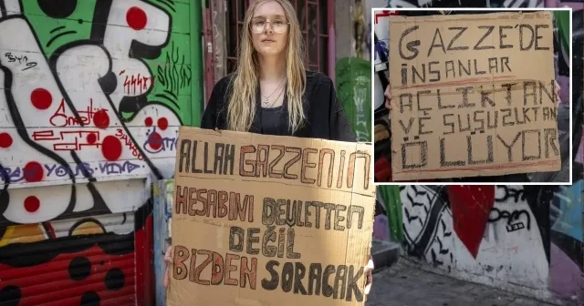 ABD li aktivist Kadıköy deki bireysel eylemle Gazze nin sesi olmak istiyor Kültür Sanat Haberleri