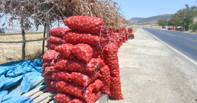 Gaziantepli çiftçi ürettiği soğanı yol kenarına kurduğunu tezgahta satıyor Gaziantep Haberleri