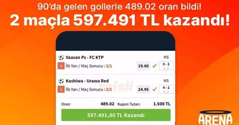 90’da gelen gollerle 489.02 oran bildi, 2 maçla 597.491 TL kazandı! İddaa Spor Haberleri