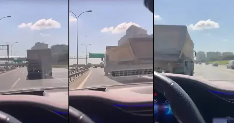 Bahçelievler’de hafriyat kamyonunun makas atarak ilerlediği anlar kamerada