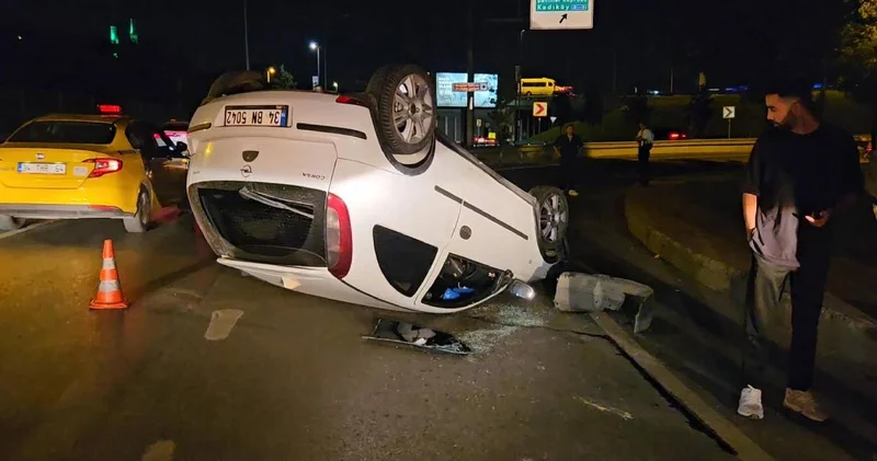 Şişli de feci kaza! Otomobil takla attı