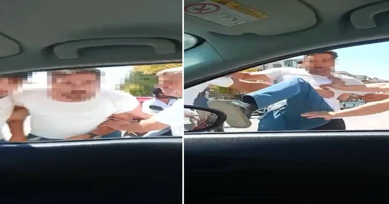 Tartıştığı sürücünün aracını böyle tekmeledi!
