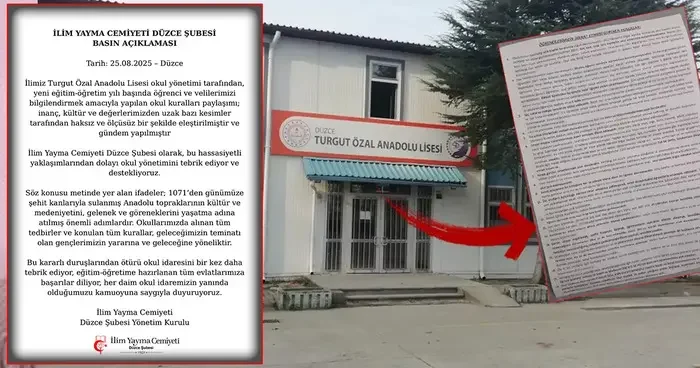 Düzce’deki lisede yaşanan bildiri sonrası İlim Yayma Cemiyeti’nden yeni açıklama: “Okul idaresini tebrik ederiz”