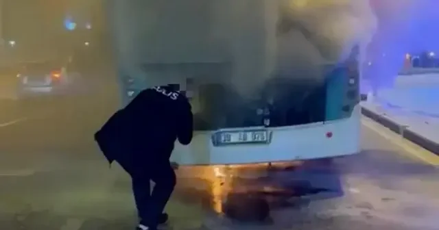 Kayseri de otobüs yangınına polis müdahalesi VİDEO İZLE