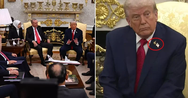 Oval Ofis te tarihi anlar! Trump ın yakasındaki rozet dikkat çekti