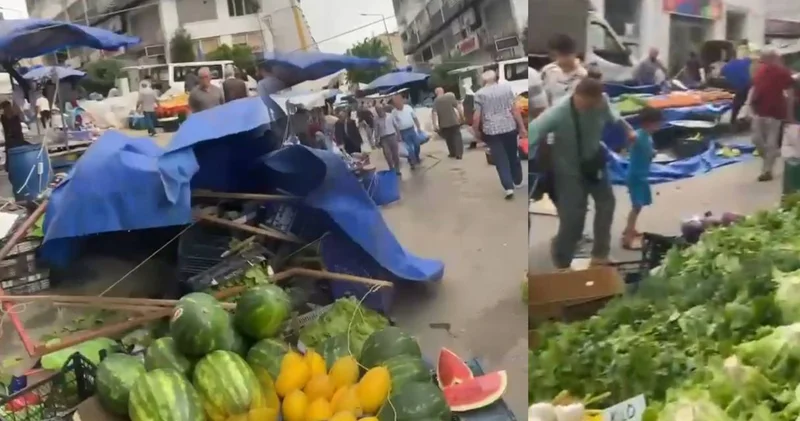 Lodos Bursa yı vurdu: Pazar yeri savaş alanına döndü, tezgahlar uçtu!
