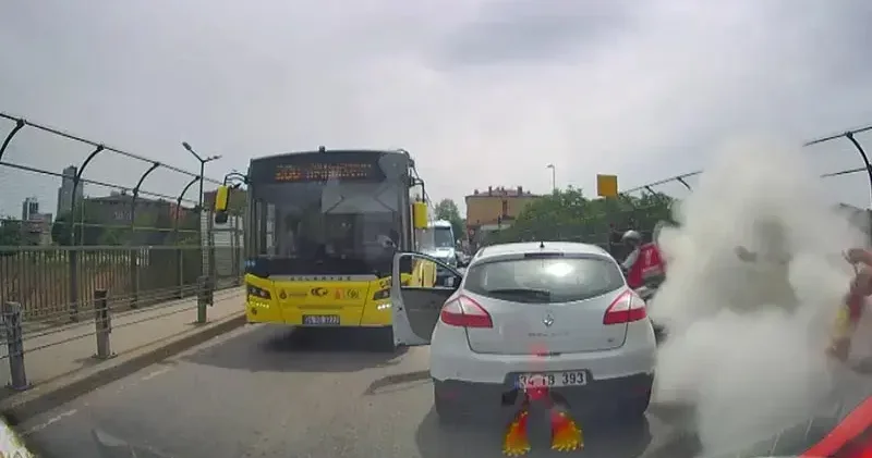 Ataşehir de trafikte tartıştığı bıçaklı saldırgana yangın tüpüyle karşılık verdi; saldırgan yakalandı