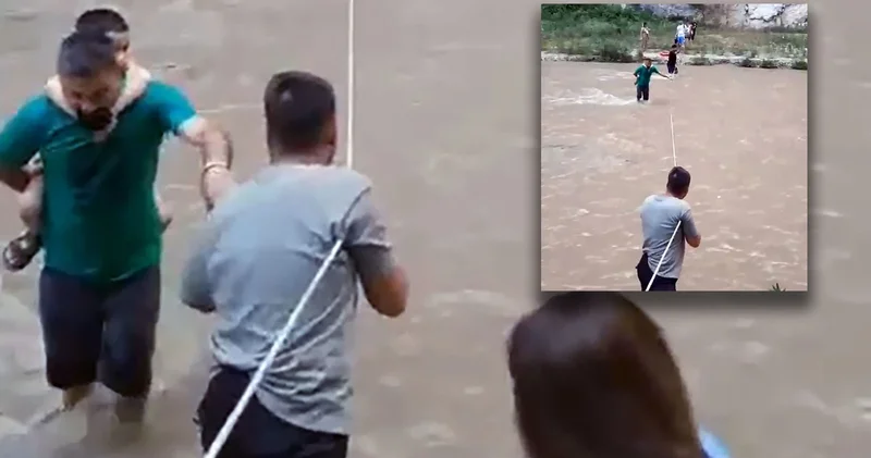 Sular yükselince mahsur kaldılar! 35 kişi halat ve can simidiyle kurtarıldı