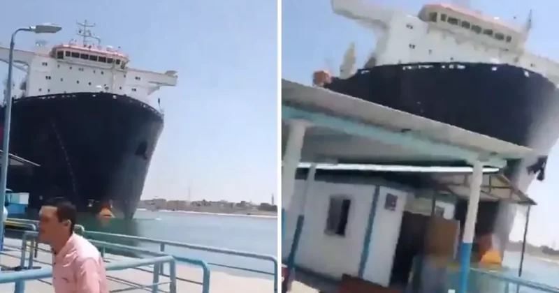 Süveyş Kanalı nda korku dolu anlar: Dev yük gemisi limana çarptı!