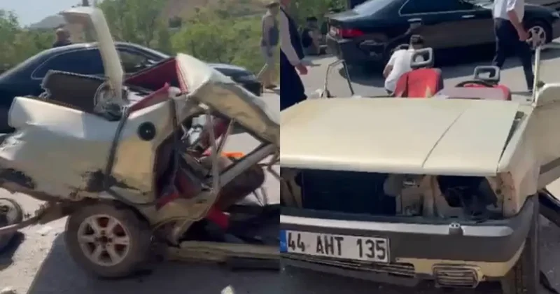 Malatya da korkunç kaza: Otomobil ortadan ikiye ayrıldı!