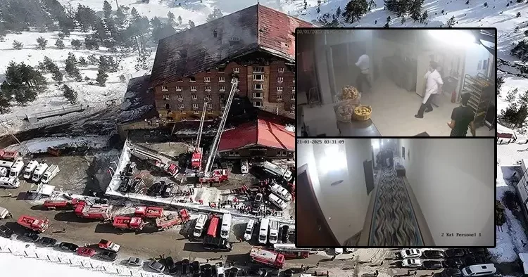 Kartalkaya otel yangınında yeni görüntüler ortaya çıktı! Yangın tüpünü kullanmadan kaçmışlar