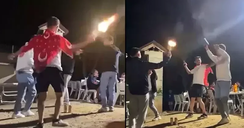 Asker eğlencesinde tabancayla havaya ateş açtılar; o anlar kamerada