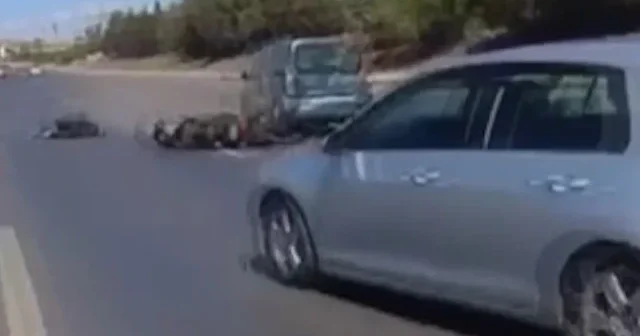 Arnavutköy’de motosikletli aracın altında kalmaktan son anda kurtuldu VİDEO İZLE