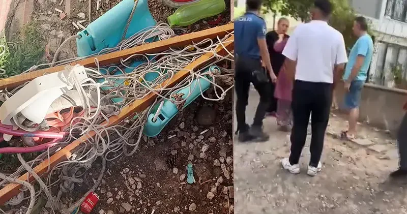 Büyükçekmece de binadaki çocukları bıçakla kovaladığı iddia edilen komşu, bahçedeki hamağı kesip tehdit etti