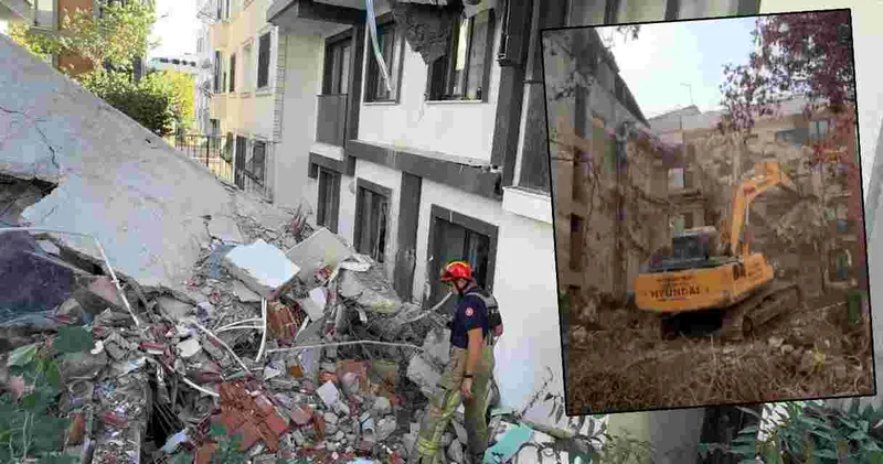 Avcılar da yıkımına başlanan bina sağlam apartmana devrildi