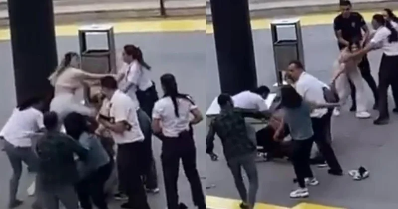 Kadınların AVM önündeki tekme tokatlı kavgası kamerada