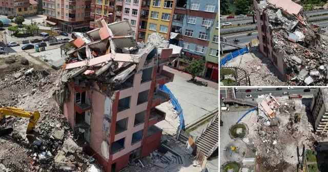 Rize de şiddetli fırtına sonrası boşaltılan 8 katlı apartmanın yıkımı başladı Rize Haberleri