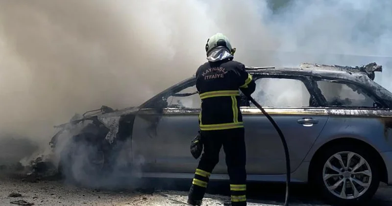 Bolu Dağı geçişinde otomobil alev alev yandı