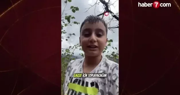 Giresunlu küçük Talha fındığını Gazze için topluyor