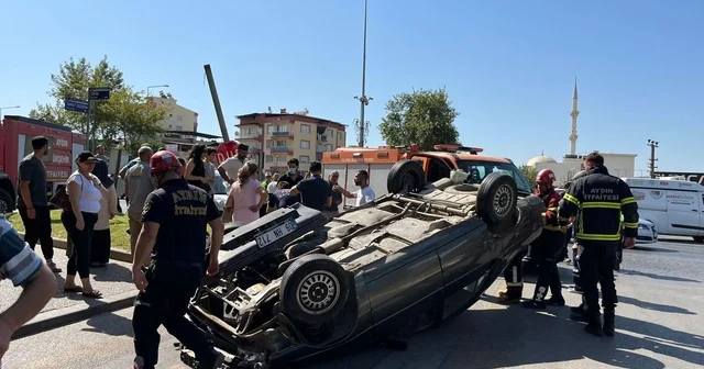Aydın da otomobilin devrildiği kaza kamerada: 2 yaralı Aydın Haberleri