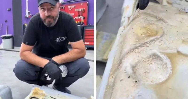 Oto yıkamacı aracın döşemesini söktü, görüntü mide bulandırdı
