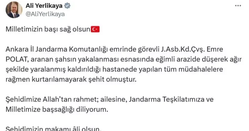 Ankara da arama sırasında düşen Jandarma Astsubay şehit oldu