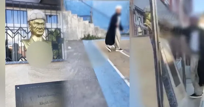 Kocaeli de Atatürk büstüne ahlaksız saldırıyı kameraya kaydetti! Bu kaçıncı saygısızlık Sözcü Gazetesi