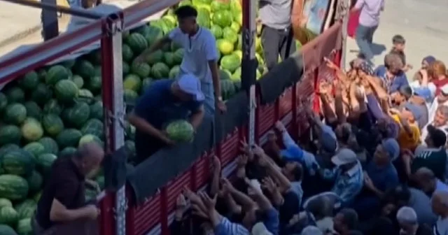 Tokatlı üreticiden halka ikram karpuzlar yarım saatte bitti VİDEO İZLE