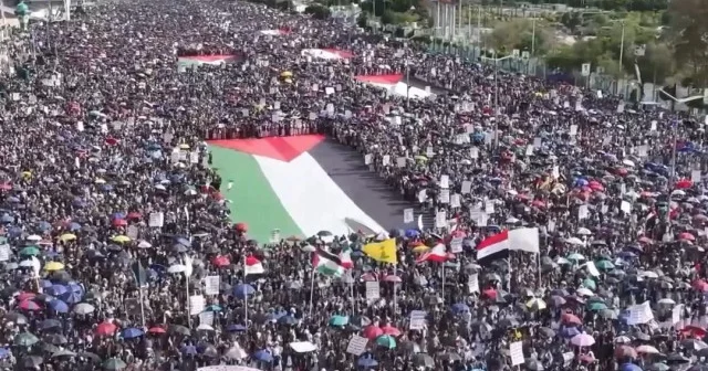 Yemen’de on binler Gazze için slogan attı VİDEO İZLE