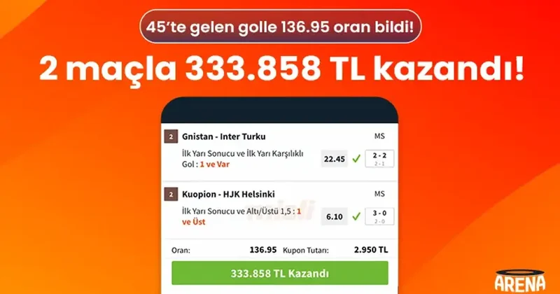 45’te gelen golle 136.95 oran bildi! 2 maçla 333.858 TL kazandı! İddaa Spor Haberleri