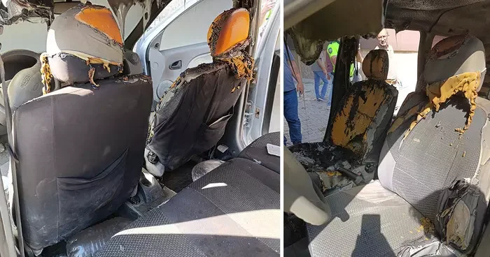 Araçta unutulan cep telefonu patladı, otomobil alev aldı