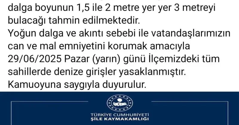 Şile de Denize Giriş Yasağı