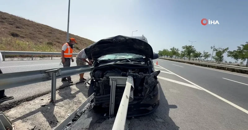 Havalimanı yolunda şoke eden kaza: Bariyer ok gibi saplandı