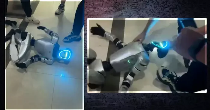 Yazılım hatası yaşayan robottan tuhaf hareketler! Kontrolü kaybetti, yerde tepinip dokunmayın çok fenayım moduna girdi!