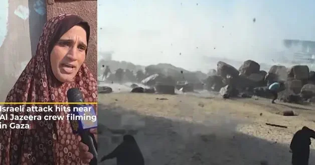 El Cezire ekibi Gazzeli anneyle röportaj yaparken bomba yağdı! Can pazarı kamerada