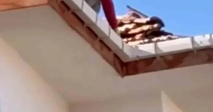 Elazığ da güvenliksiz çatı tamiri şok etti