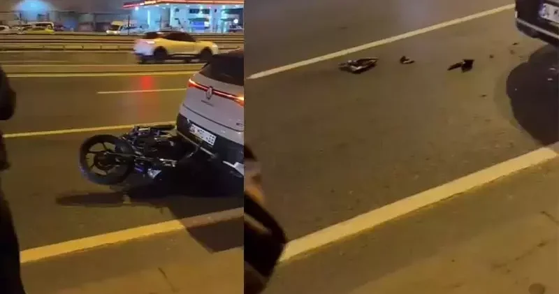 Avcılar da sürücüsü düşen motosiklet sürüklenerek otomobile çarptı