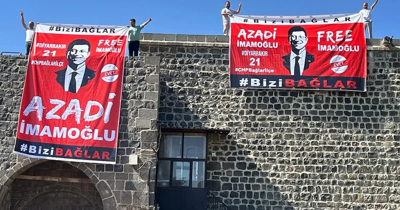 İmamoğlu için Diyarbakır Surlarına Kürtçe özgürlük afişi Sözcü Gazetesi
