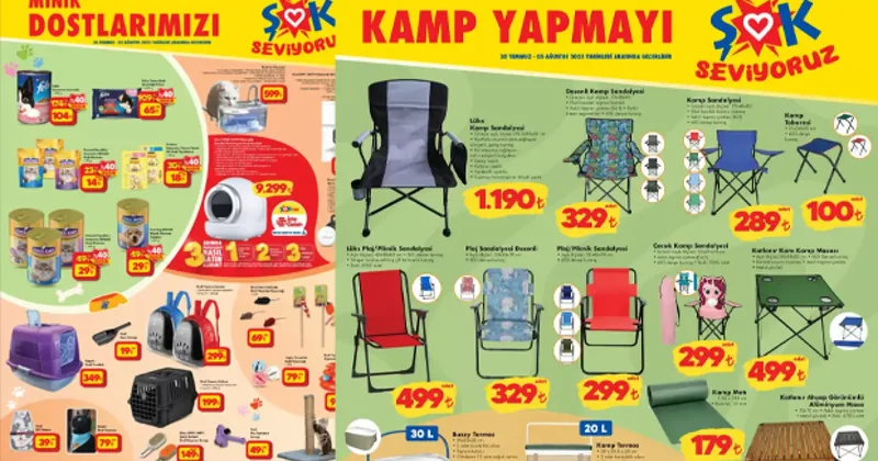 ŞOK 30 Temmuz 5 Ağustos 2025 aktüel ürünler kataloğu: Kamp Sandalyesi, Katlanabilir Kamp Masası, Pet taşıma çantaları...