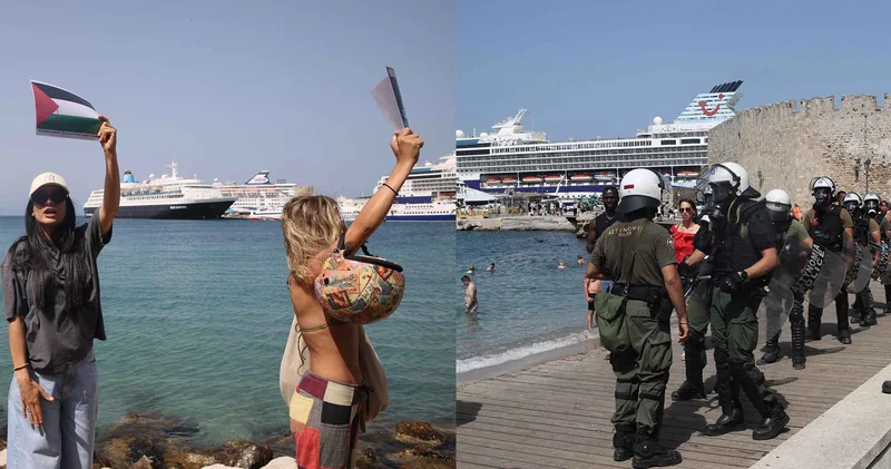 İsrailli turistler, Rodos ta protestolar yüzünden gemiden inemedi
