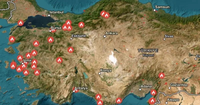 TÜRKİYE YANGIN HARİTASI CANLI Karabük, Kahramanmaraş, İzmir ve Bursa da nereler yandı, yangından etkilenen alanlar nereler?