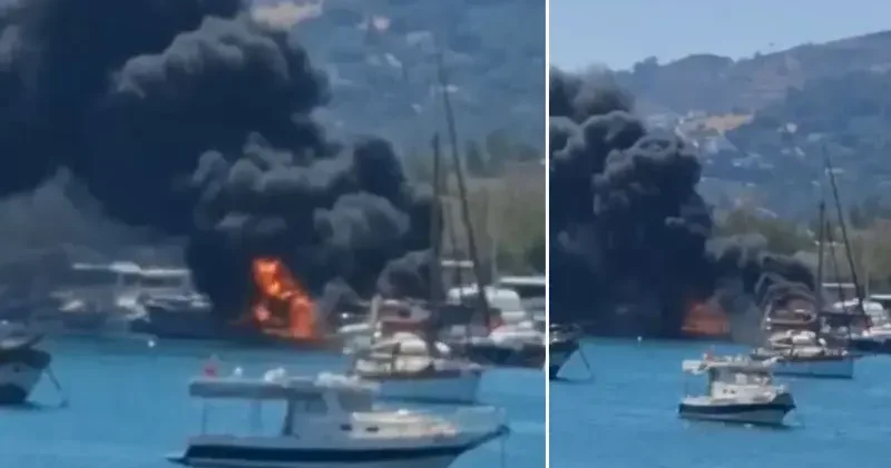 Urla da alevlere teslim olan 5 tekneden 2 si battı
